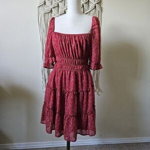 Altar'd State Red Smocked Tiered Sundress L